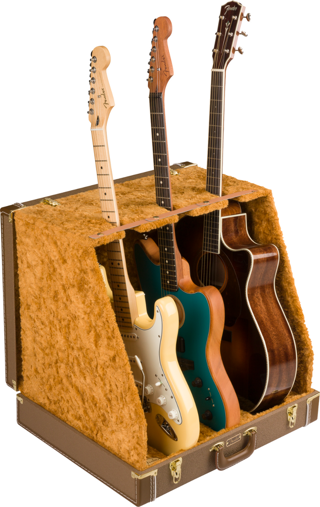 Fender 3 Guitar Case Stand in Brown, Multi-Guitar Stand with Plush Interior