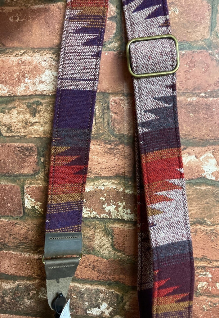 Fender Purple Aztec Woven Guitar Strap, Made in USA, Leather Ends