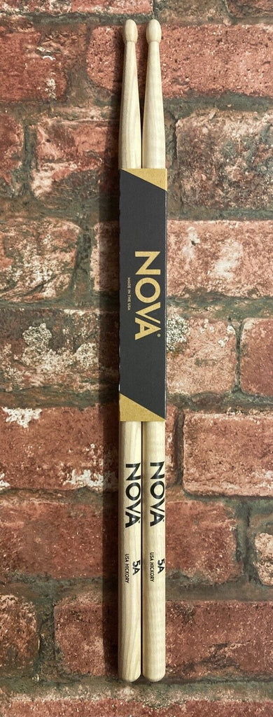 Vic Firth Nova 5A Drum Stick Pair, All Hickory, Wood Tip, Made in USA