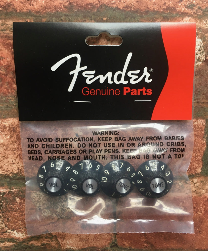 Fender USA '72 Telecaster Tele Custom Set of 4 Volume & Tone Knobs, Black Silver