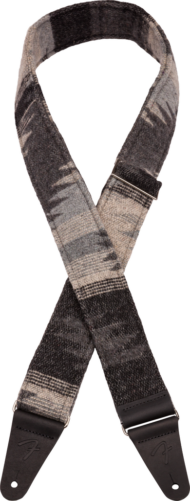 Fender Grey Aztec Woven Guitar Strap, Made in USA, Leather Ends