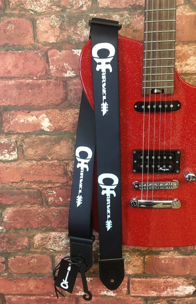 Charvel Logo Deluxe Guitar Strap, Black and White Webbing with Leather Ends
