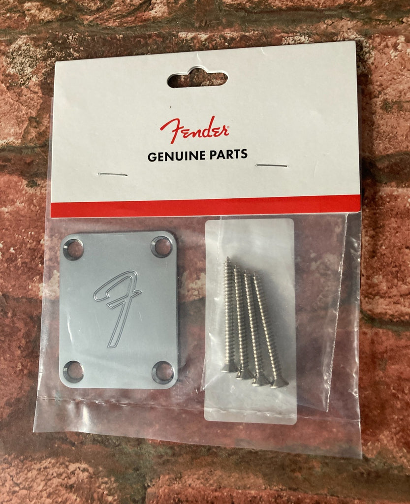 Fender Neck Plate, "F" Stamped 4-Bolt Vintage 70's Style in Chrome- Strat & Tele
