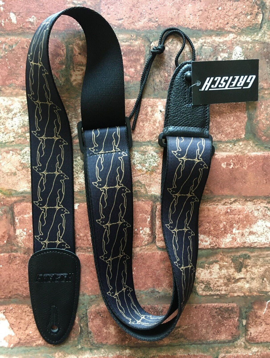 Gretsch Alternating Penguins Strap in Black & Gold, Leather Ends ...