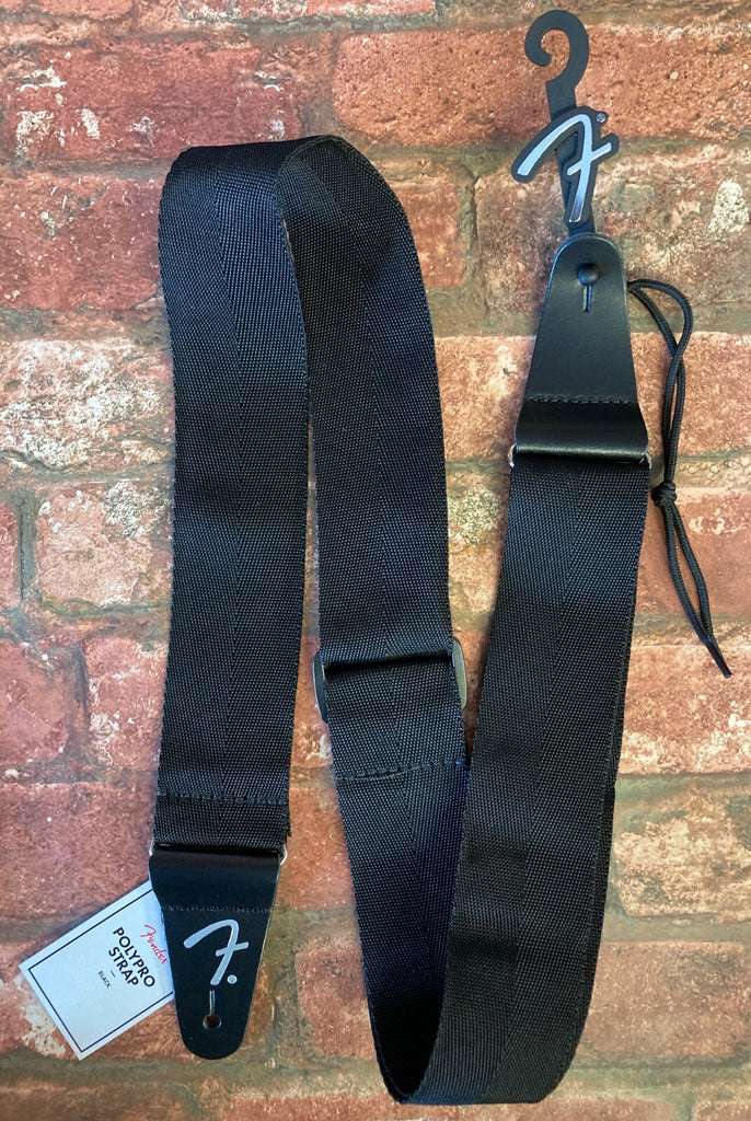 Fender Polypro Guitar Strap Black- Leather Ends, Made in Canada, Genuine Fender!